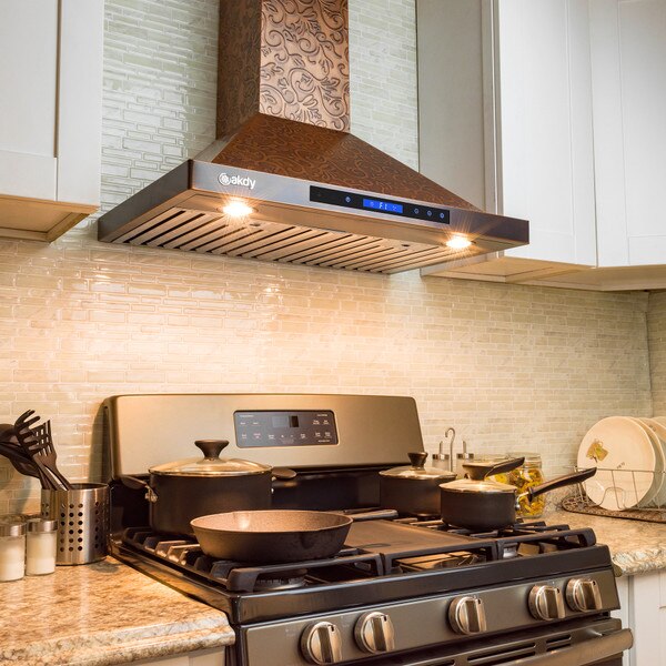 Wall Mount Range Hood in Embossed Copper | AKDY Imports