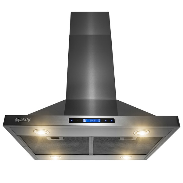 Island Mount Range Hood in Black Stainless Steel AKDY Imports