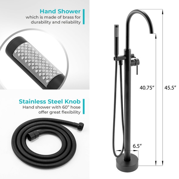 2-Handle Freestanding Floor Mount Roman Tub Faucet Bathtub Filler with Hand Shower in Matte Black